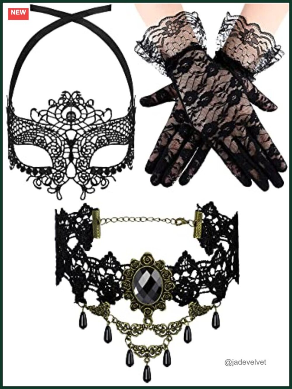 Lace Masquerade Mask Gloves Choker Set Gothic Cosplay Halloween Costume
